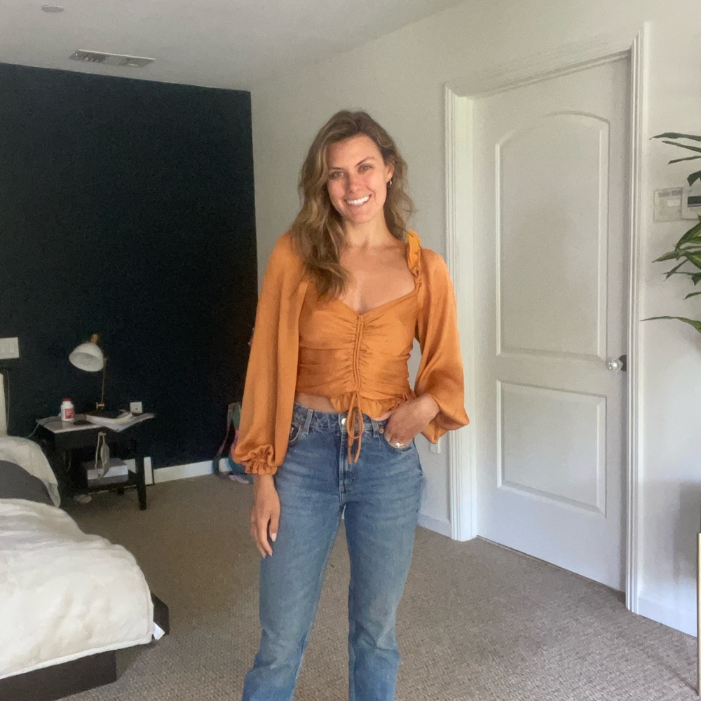 Rust Orange Ruched Blouse